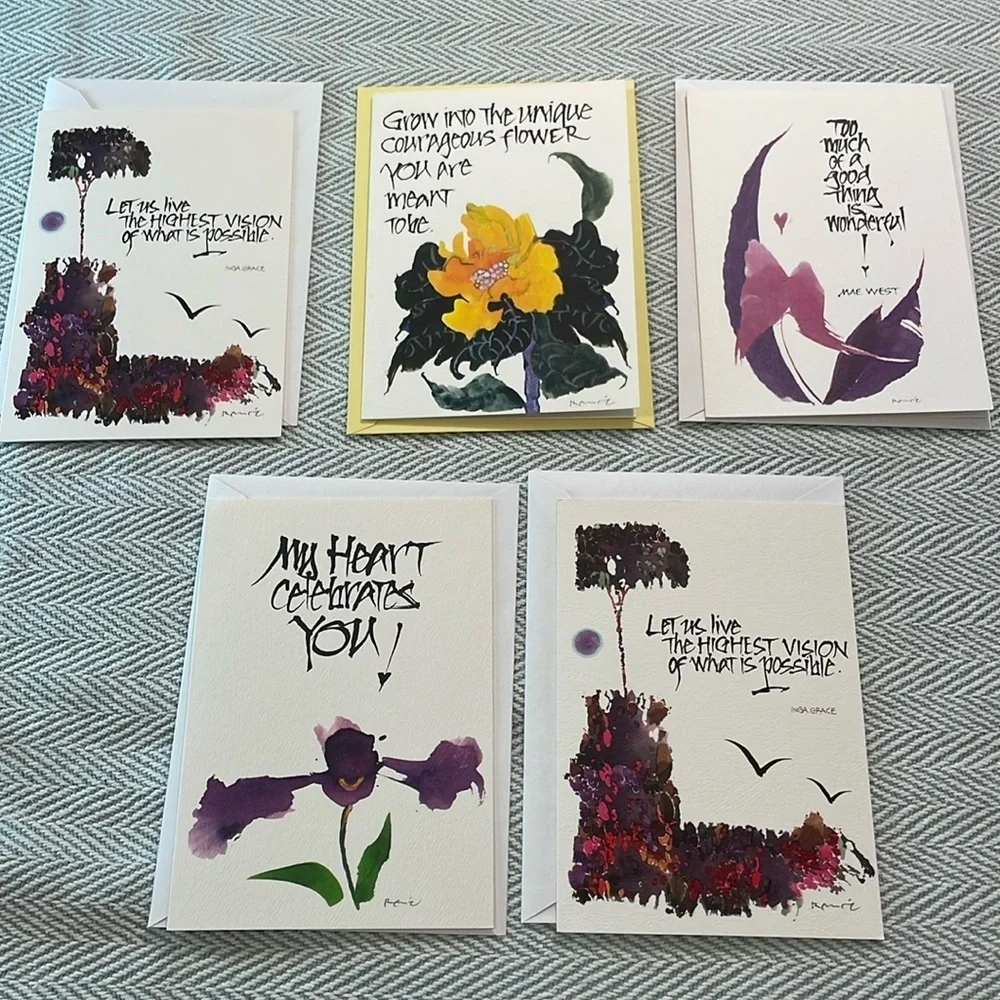 5 Unique Cards with Envelopes. Blank Inside.